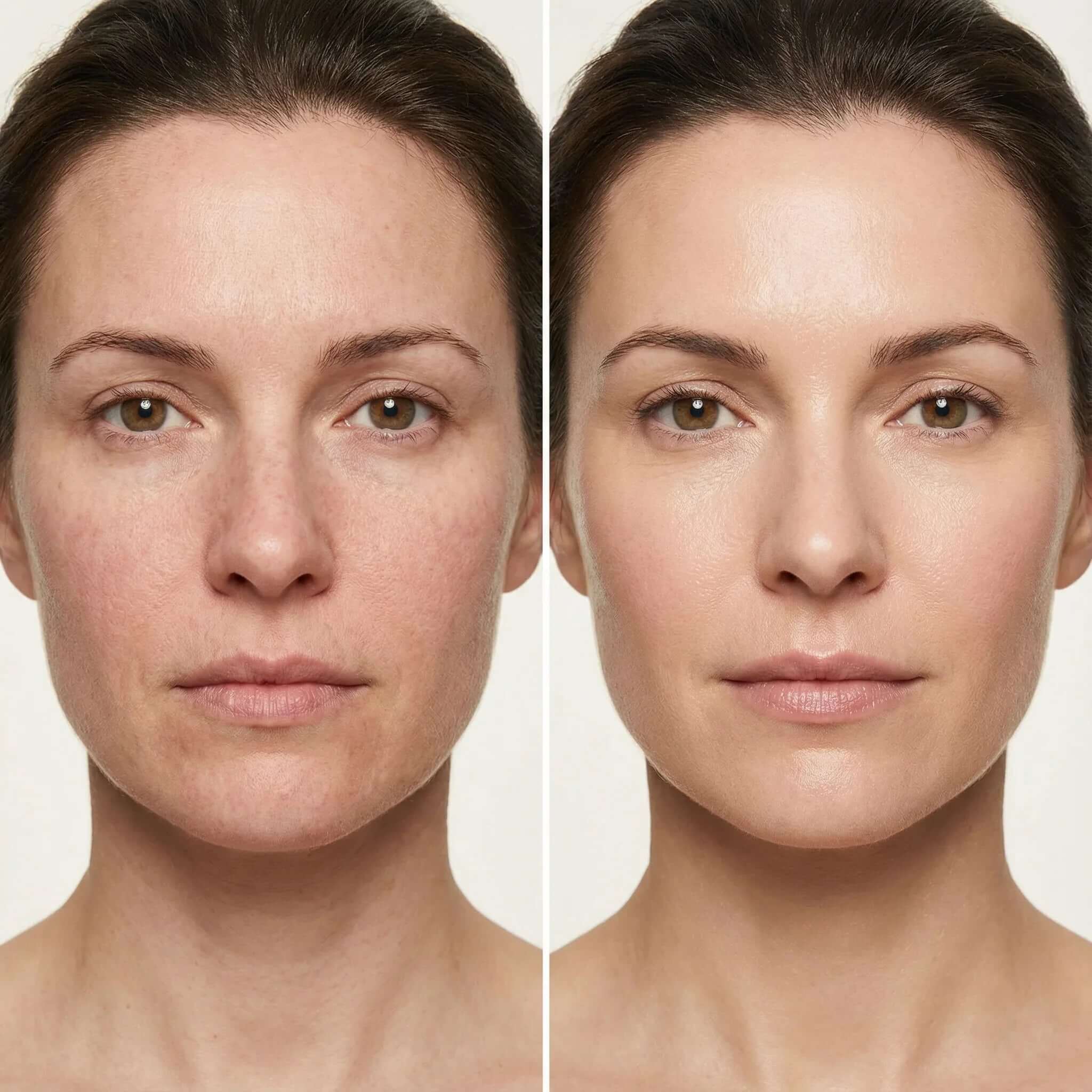 Before and after using hyaluronic day cream showing improved skin texture and hydration DOS Cosmetics