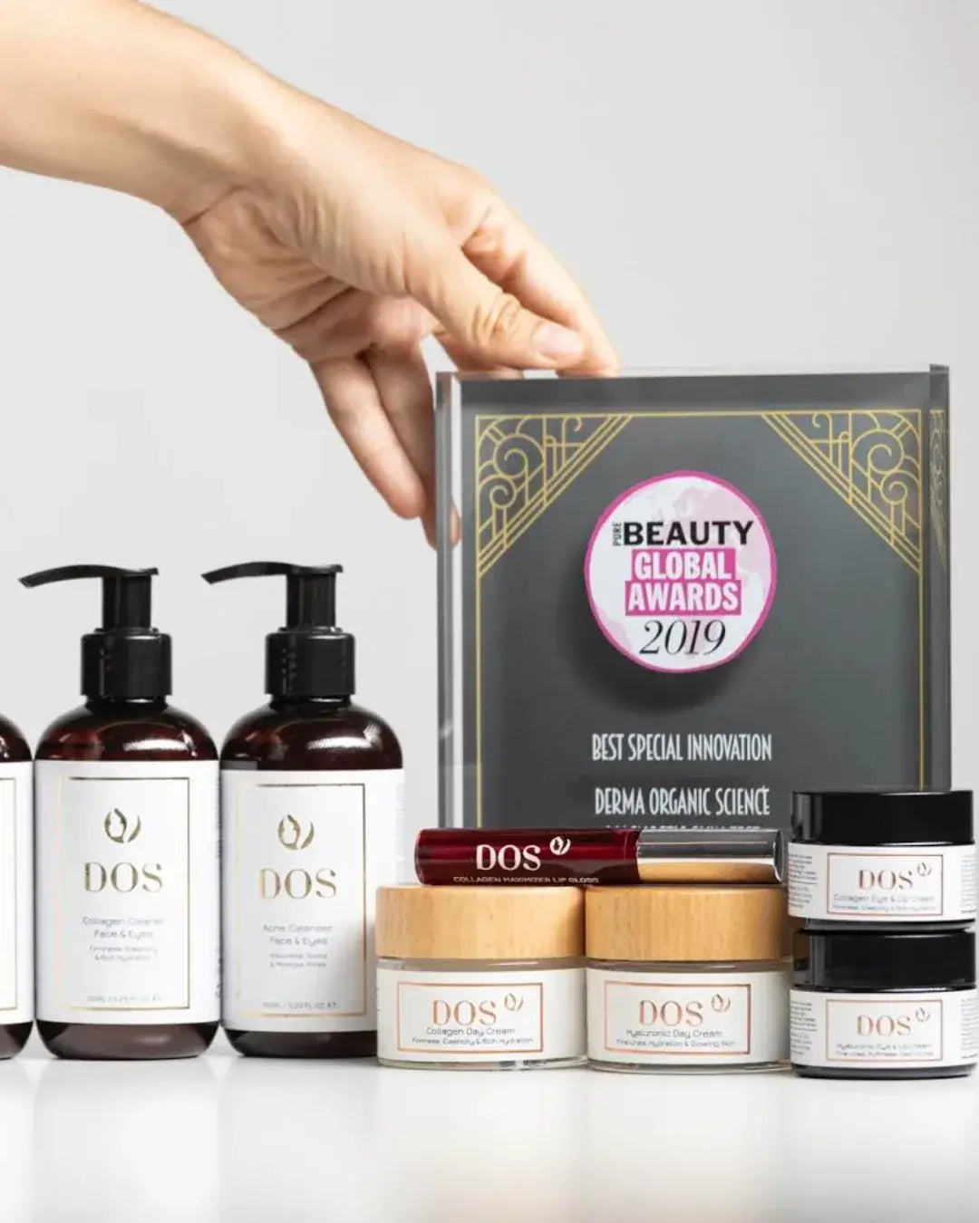 Award winning skincare collection by DOS Cosmetics featuring award and skincare products.
