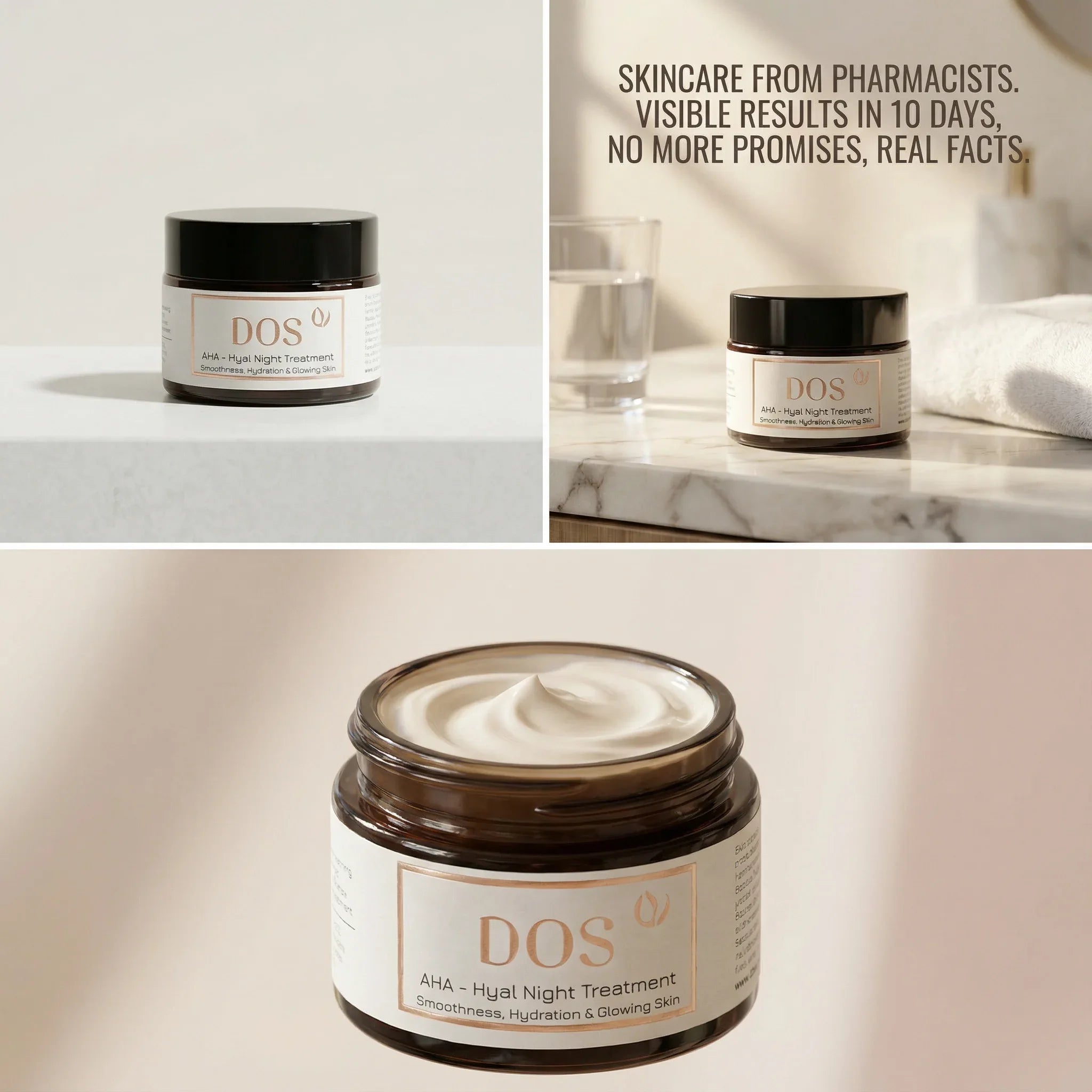 Alpha hydroxy acid and hyaluronic acid night treatment- resurfacing anti-aging treatment for dry skin - DOS Cosmetics