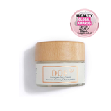 Collagen day cream in a jar with a wooden lid and a beauty award sticker, showcasing hydration benefits. DOS cosmetics