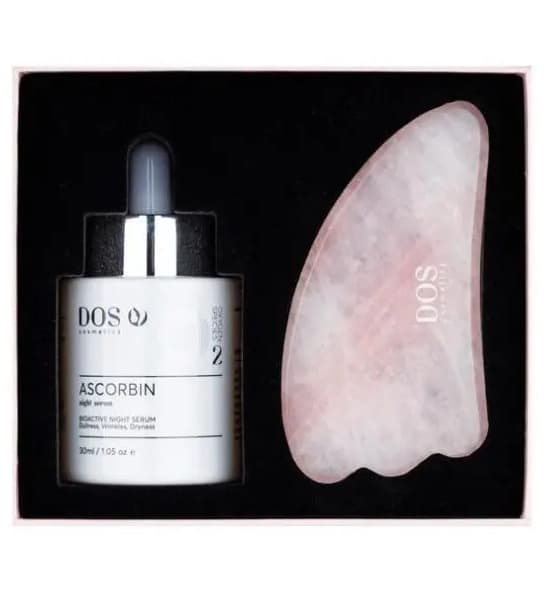 KIT DE FRUMUSEȚE GLOW | Gua Sha cu Ser de noapte cu ascorbin